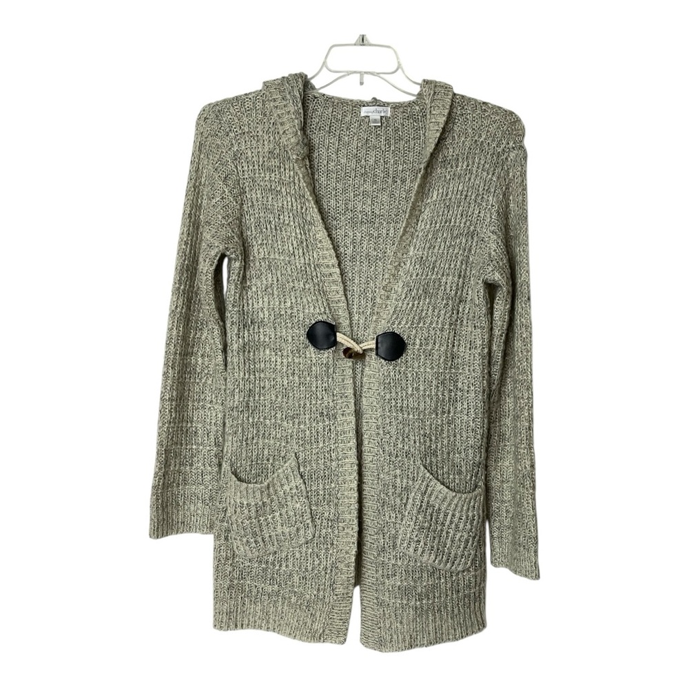 Charming Charlie Hooded Light Brown One‎ Button Cardigan Sweater Women's Small